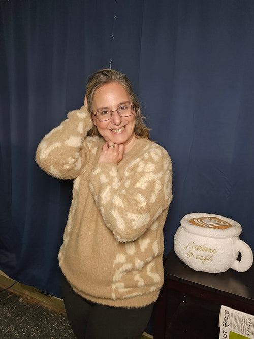 Fuzzy Leopard Pullover Sweater – Taupe