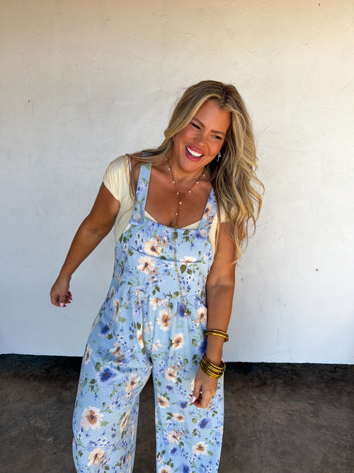 PREORDER- SPRING FLORAL KARLI BOHO OVERALLS