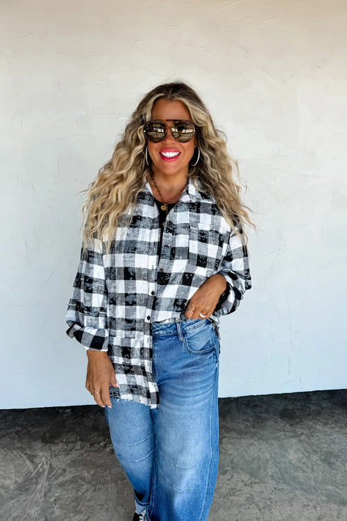 PREORDER – Juniper Bleached Plaid Top (XS–3XL) – Red/Black, Black/White, Blue/Black