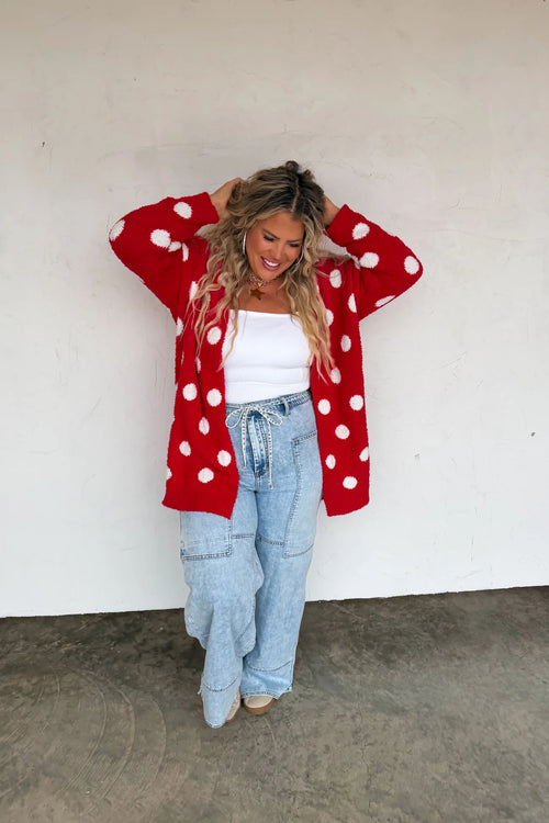 Love Is In The Air Red Polka Dot Cloud Cardigan