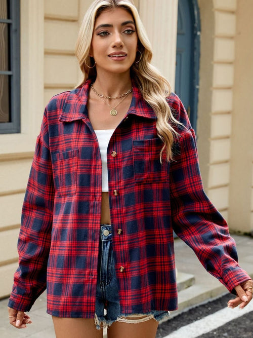 Plaid Collared Neck Long Sleeve Shirt | Fall Fashion Must-Have | Sizes Small through 2XL | 8 Fun Colors