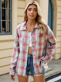 Plaid Collared Neck Long Sleeve Shirt | Fall Fashion Must-Have | Sizes Small through 2XL | 8 Fun Colors