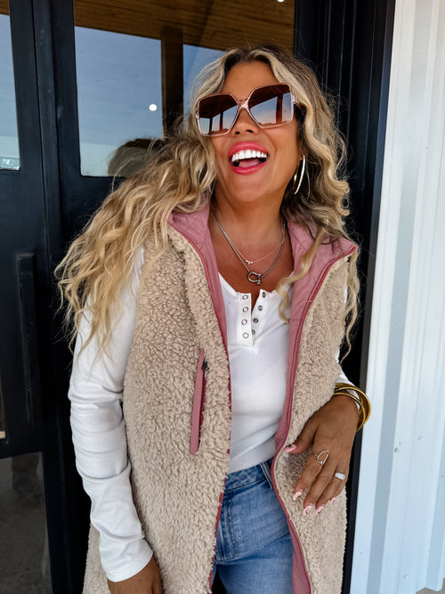 PREORDER- REVERSIBLE SHERPA PUFFER VEST