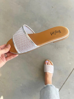 Corky's Just Meshing With Ya Silver Sandals | Chic Slip-On Mesh Slides | Sizes 7-11