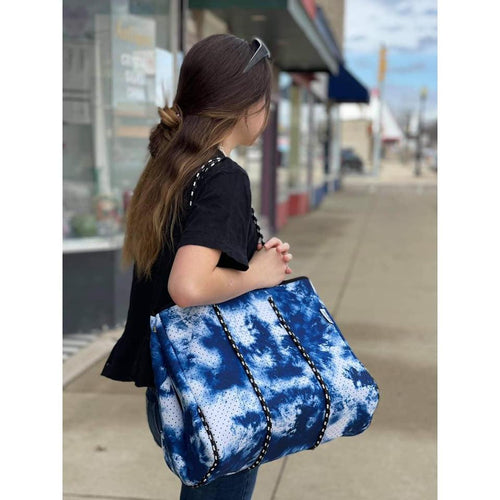 Ready to Ship  | Blue Tie Dye Neoprene Bag