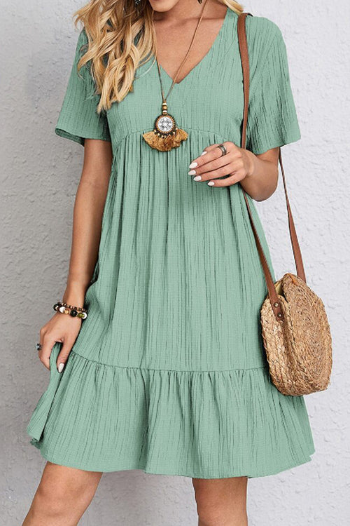 Elegant Full-Size Ruched V-Neck Short Sleeve Dress - Available in 7 Colors, Sizes S-3XL