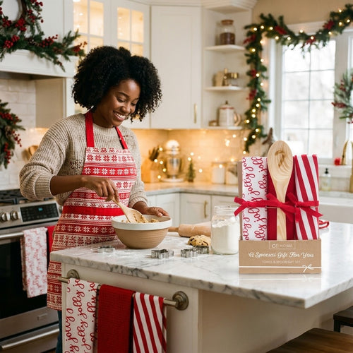 Christmas Jolly Candy Cane Kitchen Towel & Spoon Gift Set