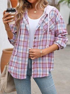 Plaid Long Sleeve Hooded Shirt - Back to School & Fall 2024 Essential