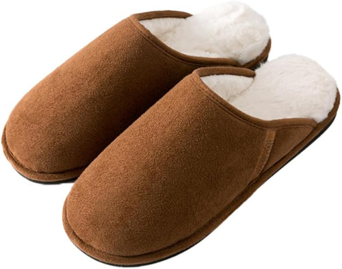 Men’s Warm Soft Fur Memory Foam Slippers — Brown, Blue, or Olive