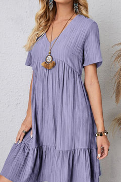 Elegant Full-Size Ruched V-Neck Short Sleeve Dress - Available in 7 Colors, Sizes S-3XL