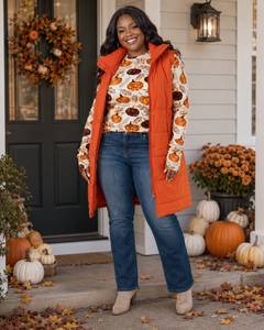 Harlow Long Puffer Vest – Pumpkin