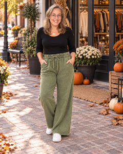 Zenana Washed French Terry Flare Pants | Small–3XL