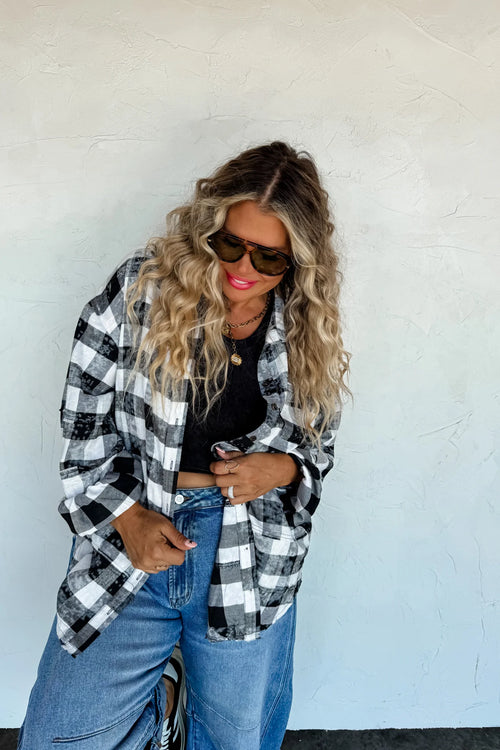 PREORDER – Juniper Bleached Plaid Top (XS–3XL) – Red/Black, Black/White, Blue/Black