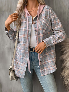 Plaid Long Sleeve Hooded Shirt - Back to School & Fall 2024 Essential