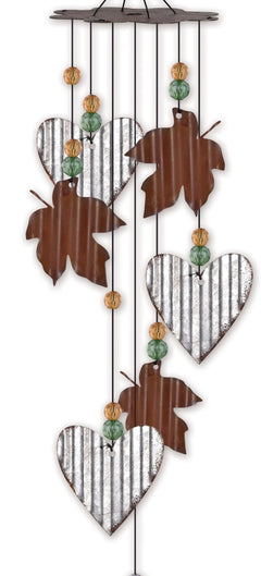Fall themed owl wind chime with rustic corrugated metal design
