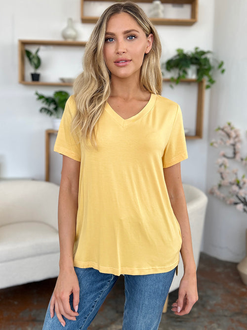 Basic Bae Bamboo Full Size V-Neck High-Low T-Shirt - Ultimate Comfort & Versatility