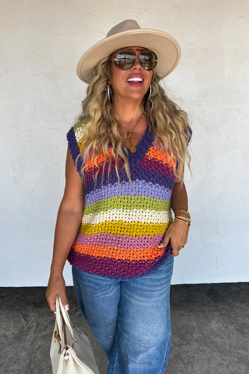 PREORDER – Charlotte Crochet Sweater Vest (XS, OS & PS) – Hot Pink OR Purple Rainbow