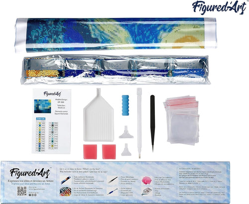 FiguredArt diamond painting kit with all components displayed
