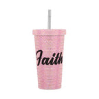 Shine On Faith Rhinestone Tumbler — 17oz (Pink or Silver)