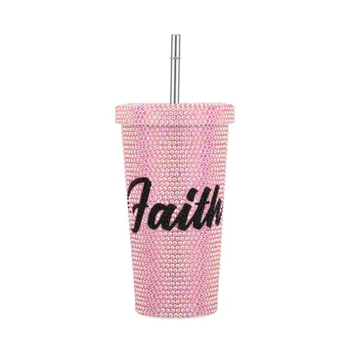 Shine On Faith Rhinestone Tumbler — 17oz (Pink or Silver)