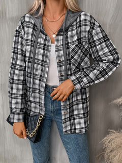 Plaid Long Sleeve Hooded Shirt - Back to School & Fall 2024 Essential