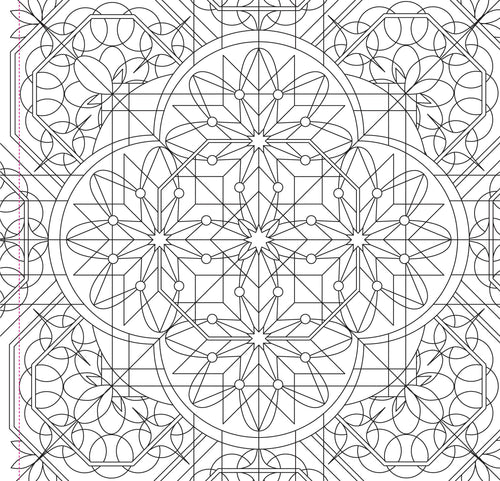 Intricate kaleidoscope coloring page with detailed circular geometric pattern.