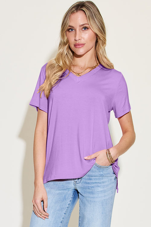 Basic Bae Bamboo Full Size V-Neck High-Low T-Shirt - Ultimate Comfort & Versatility