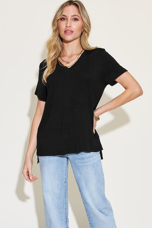 Basic Bae Full Size V-Neck High-Low T-Shirt - Ultimate Comfort & Style