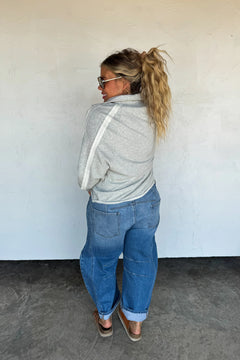 Longer Length Marley Snap Button Sweatshirt – Vintage Black, Magenta, Rust & Grey