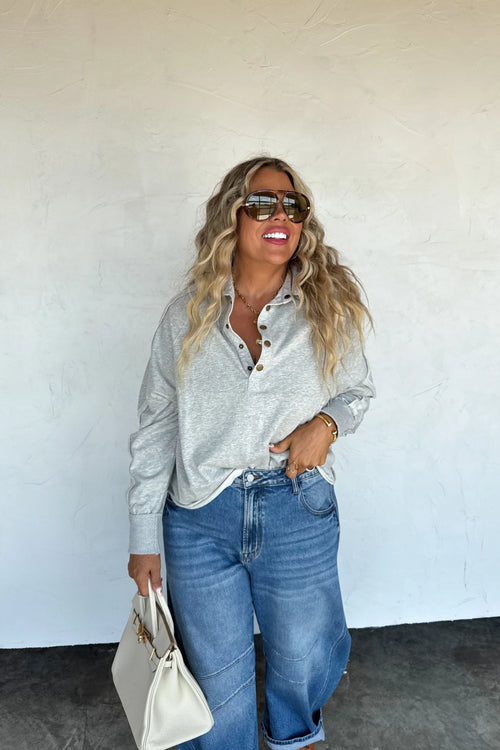 Longer Length Marley Snap Button Sweatshirt – Vintage Black, Magenta, Rust & Grey