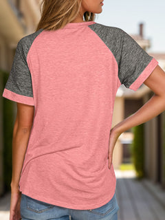 Full Size Contrast Round Neck Short Sleeve T-Shirt - Basic Style in 6 Awesome Colors, Sizes S-3XL