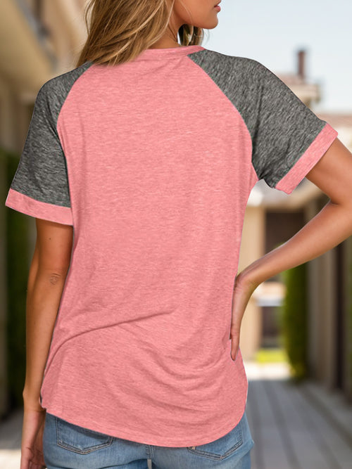 Full Size Contrast Round Neck Short Sleeve T-Shirt - Basic Style in 6 Awesome Colors, Sizes S-3XL