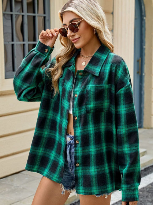 Plaid Collared Neck Long Sleeve Shirt | Fall Fashion Must-Have | Sizes Small through 2XL | 8 Fun Colors