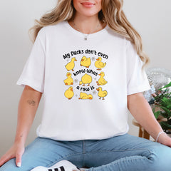 My Ducks Don’t Know What a Row Is Tee – Funny Graphic T-Shirt (S–4XL) – Custom Unisex Fit – Pink, White, Sage