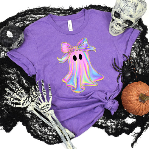 Shiny Ghost Graphic Tee – Black, Dark Heather Grey, or Heather Purple (S–4XL)