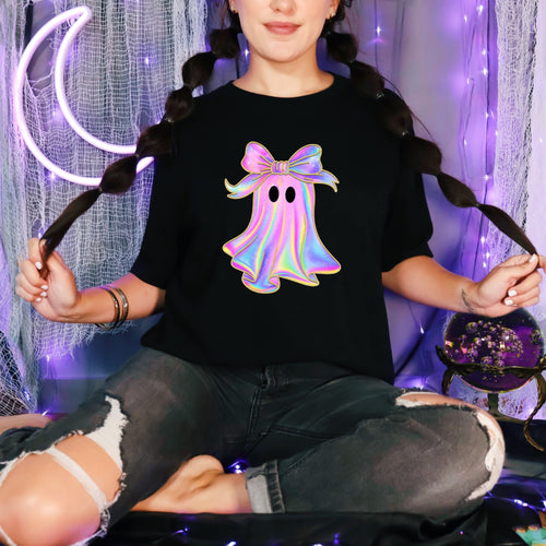 Shiny Ghost Graphic Tee – Black, Dark Heather Grey, or Heather Purple (S–4XL)