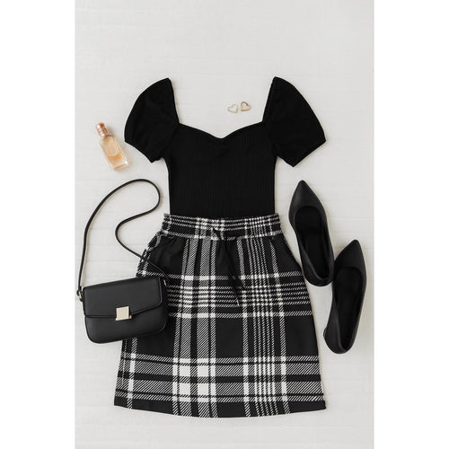 Ready to Ship  | The Amelia - Black And White Plaid Jogger Skirt