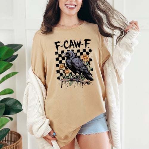 F-CAW-F Crow & Wildflower Graphic Tee – Vintage Grunge Checkerboard Shirt