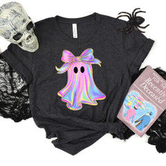 Shiny Ghost Graphic Tee – Black, Dark Heather Grey, or Heather Purple (S–4XL)