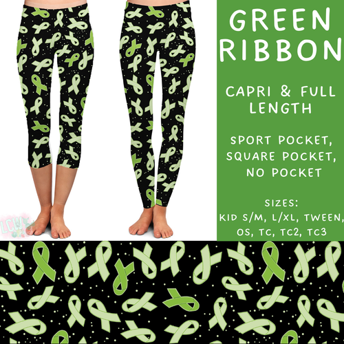 Batch #268 - November Request Run - Closes 1/10 - ETA late March - Green Ribbon Full and Capri Length Leggings