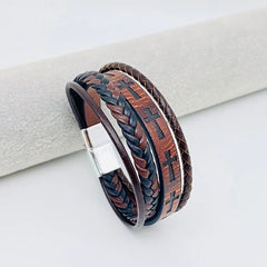 Faith & Strength Braided Cross Leather Bracelet