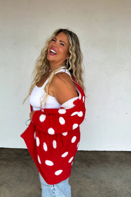 Love Is In The Air Red Polka Dot Cloud Cardigan