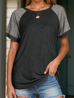 Full Size Contrast Round Neck Short Sleeve T-Shirt - Basic Style in 6 Awesome Colors, Sizes S-3XL