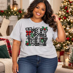 Holly Jolly Plaid Christmas Graphic Tee | Festive Holiday Shirt