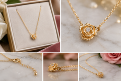 14kt Solid Gold Diamond Rose Pendant | Fine Jewelry