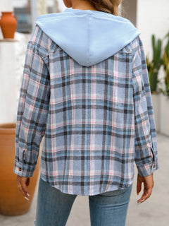 Plaid Long Sleeve Hooded Shirt - Back to School & Fall 2024 Essential