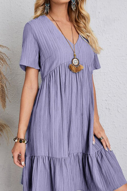 Elegant Full-Size Ruched V-Neck Short Sleeve Dress - Available in 7 Colors, Sizes S-3XL