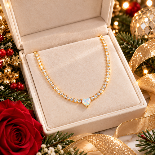 Queen of Hearts Tennis Necklace | Gold-Plated & Lab-Created Opal