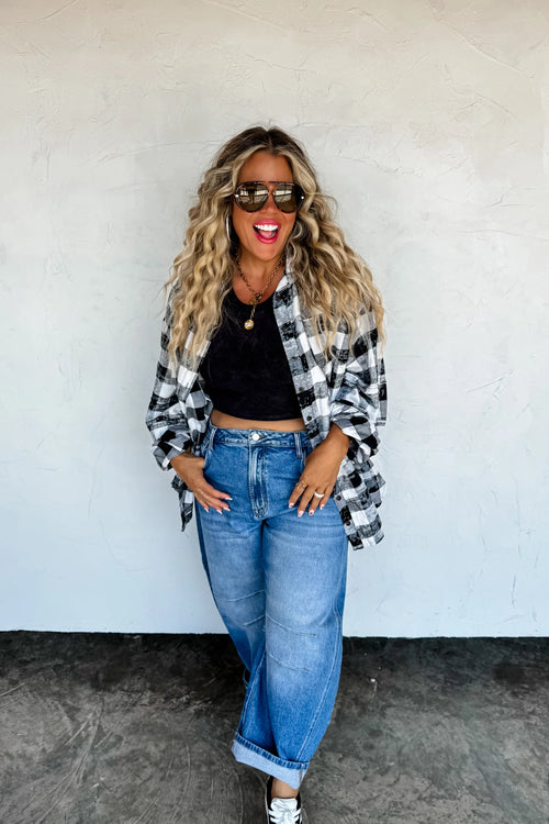 PREORDER – Juniper Bleached Plaid Top (XS–3XL) – Red/Black, Black/White, Blue/Black