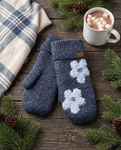 C.C Daisy Pattern Knit Mittens | Cozy Floral Winter Mittens